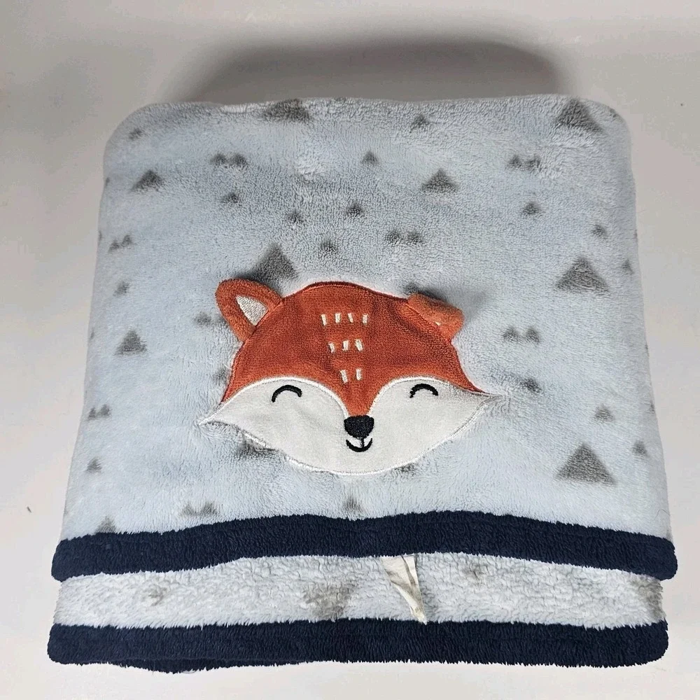 Parent's Choice Walmart Blue Fox Gray Triangles Fleece Baby Blanket Lovey 40x30